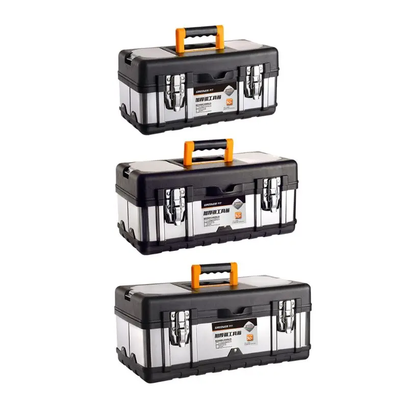 

Multifunctional Double Layer Stainless Steel Tool Box Plastic Portable Organizer with Lid Dropship