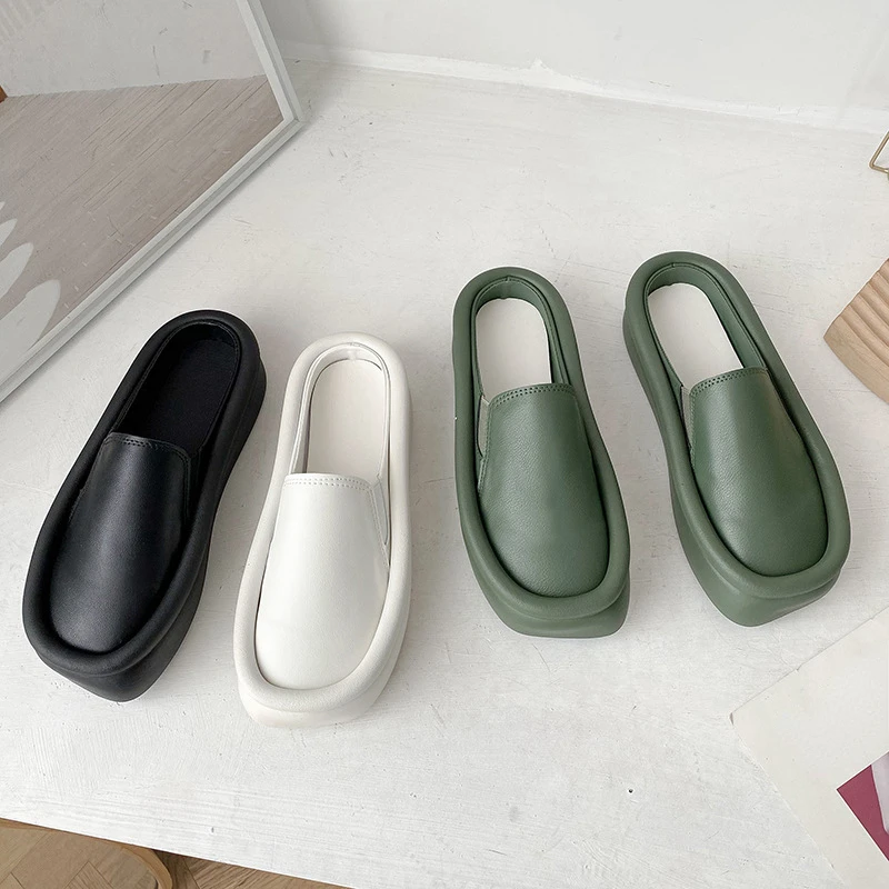 

Шлепанцы женские на платформе, дизайнерские сандалии, пляжные тапочки, повседневная обувь на плоской подошве, кожаные, лето 2022