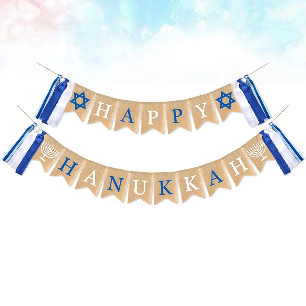 

Happy Hanukkah Banner Christmas Party Decoration Letter Banner Decoration Burlap Banner Hanging Garland