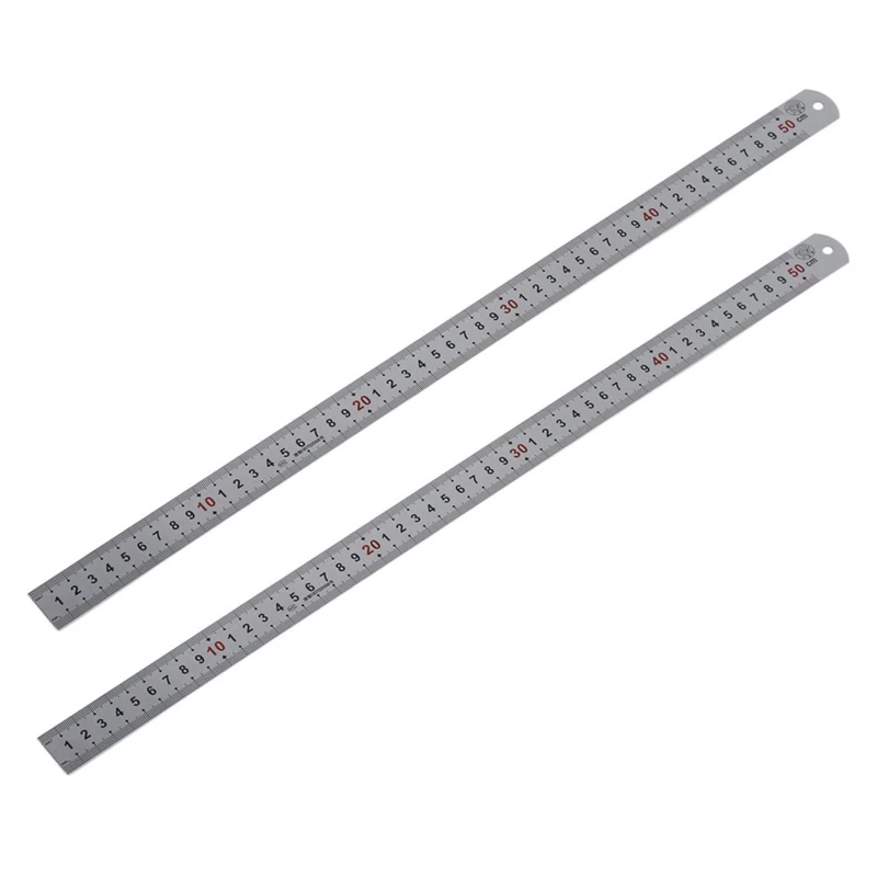 2X Double Side Scale Stainless Steel Straight Ruler Measuring Tool 50Cm