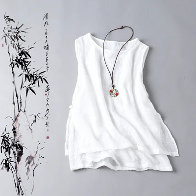 

Disc Button Ultra-thin Double-layer Cotton Yarn Bottoming Women's Summer Cotton and Linen Sleeveless Literary Chinese Style Vest
