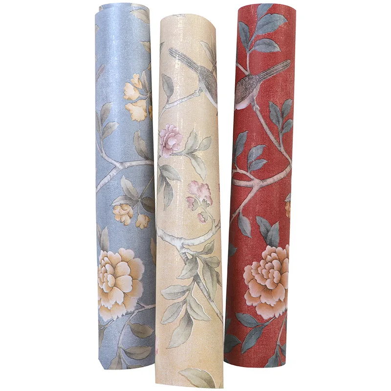 Buy Chinese Style Floral Wallpaper Classical Pastoral Flowers Birds Wall Paper Red Yellow Blue Chinoiserie Retro Girls Bedroom on