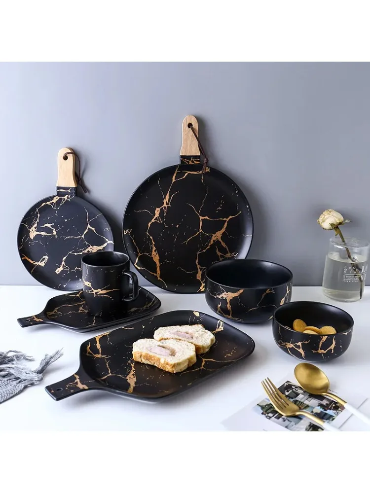 Лучшие золотые мраморные глазури керамический набор посуды для вечеринок
