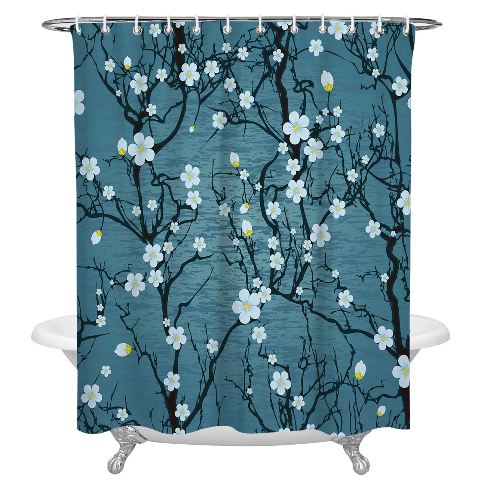 

Водонепроницаемая занавеска для душа, абстрактная водная волна с цветами сакуры, ткань из полиэстера, s-образный декор для ванной комнаты