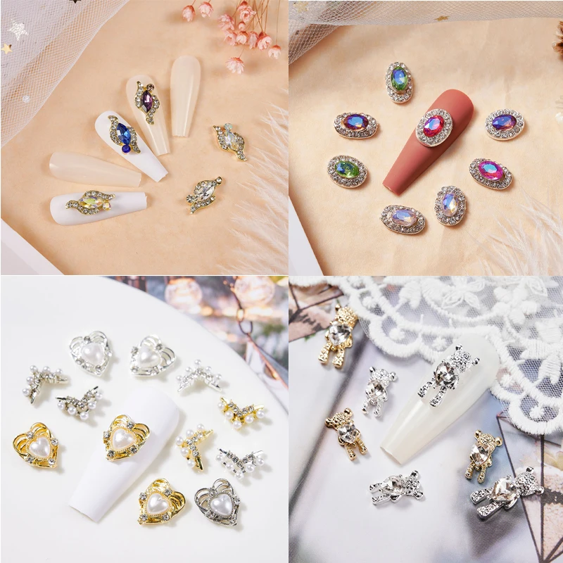 

10 Pack Glamour Jewelry Nail Art Alloy Pearl Diamond 3D Rhinestones Nail Charm Decoration Shiny Crystal Flat Design Manicure