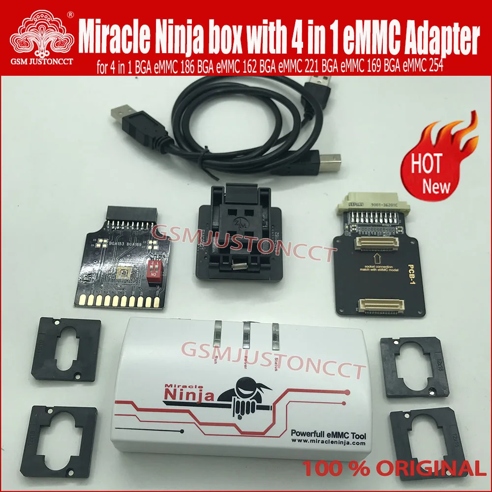 Original Miracle Ninja box Miracle box  with 4 in 1 emmc adaptor BGA eMMC 186 & 162 &221 & 169& 153 &254