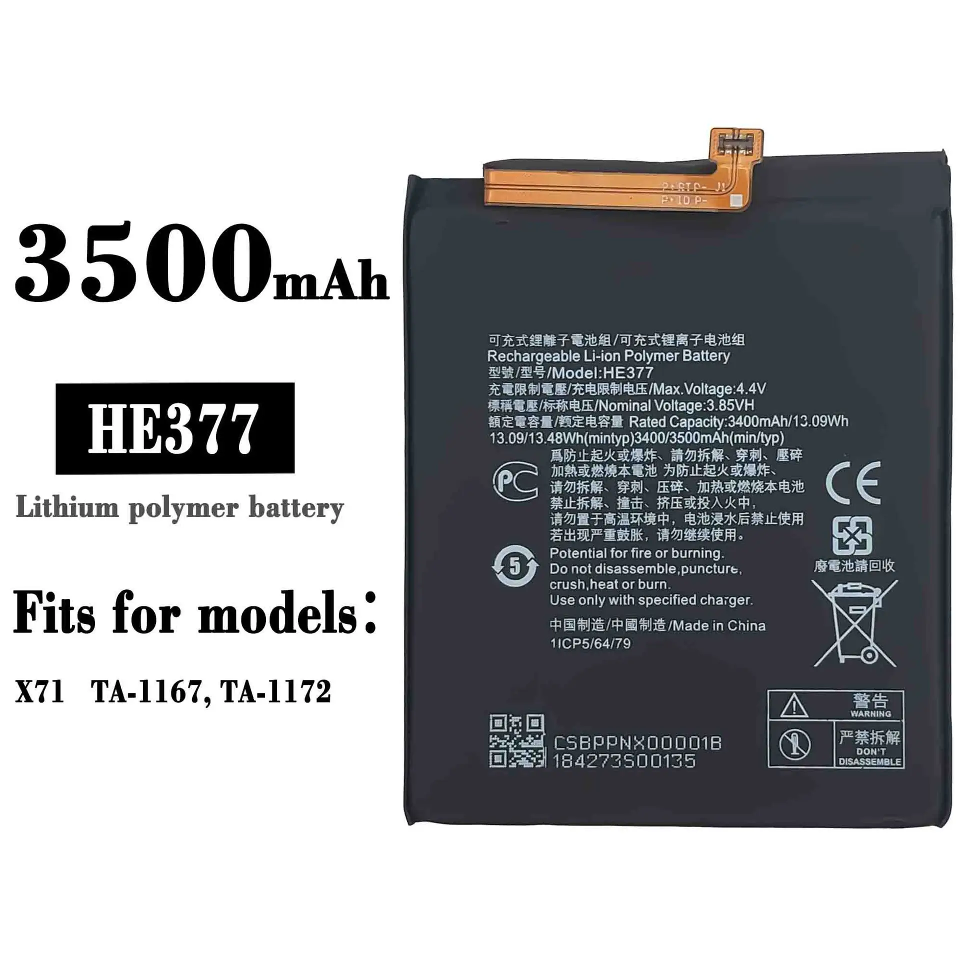 

HE377 NEW Orginal Replacement Battery For Nokia X71 TA-1167 TA-1172 Mobile Phone High Quality 3500mAh Built-in Lithium Bateria