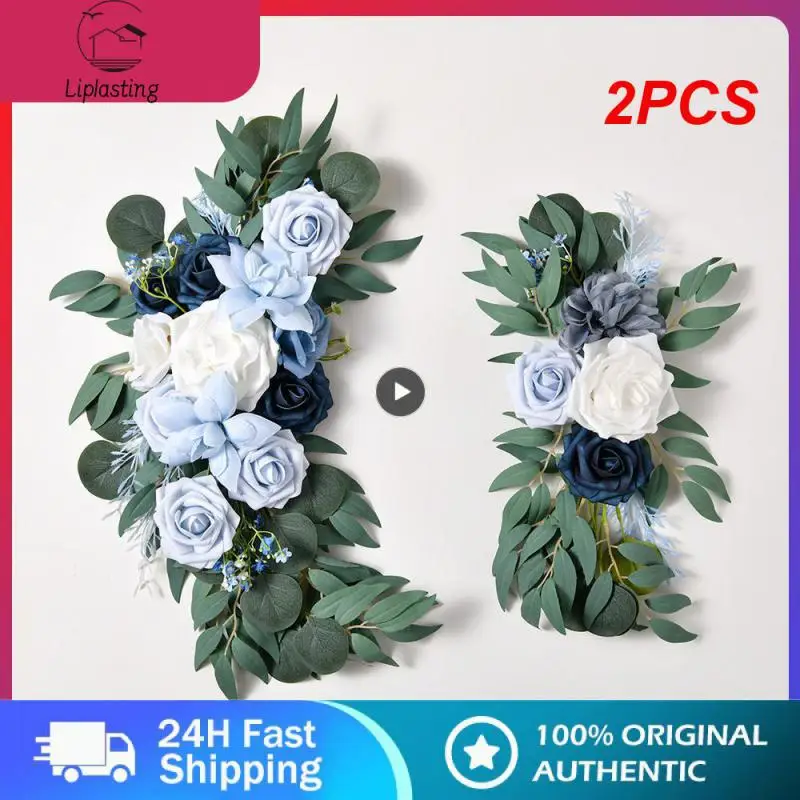

2PCS Yannew Artificial Wedding Arch Flowers Kit Boho Dusty Rose Blue Eucalyptus Garland Drapes for Wedding Decorations Welcome