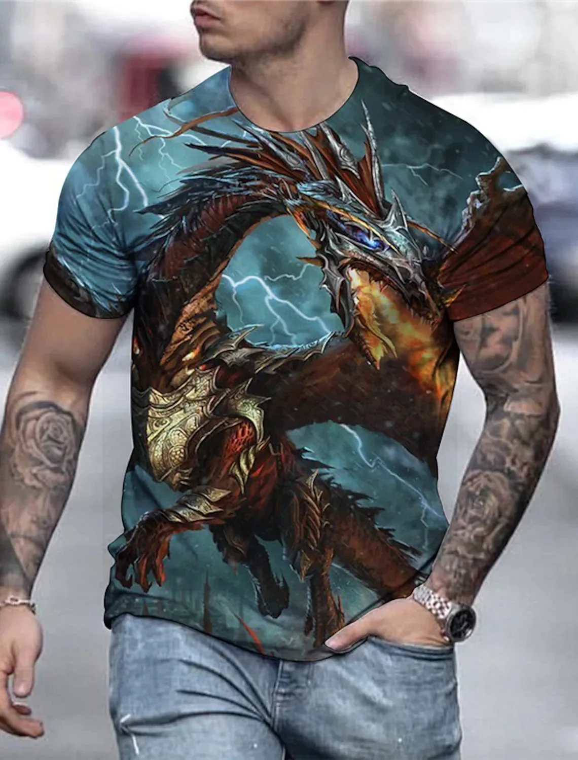 

Men's T shirt Graphic Anime Dragon Crew Neck 3D Print Plus Size Daily Holiday Short Sleeve Print Clothing