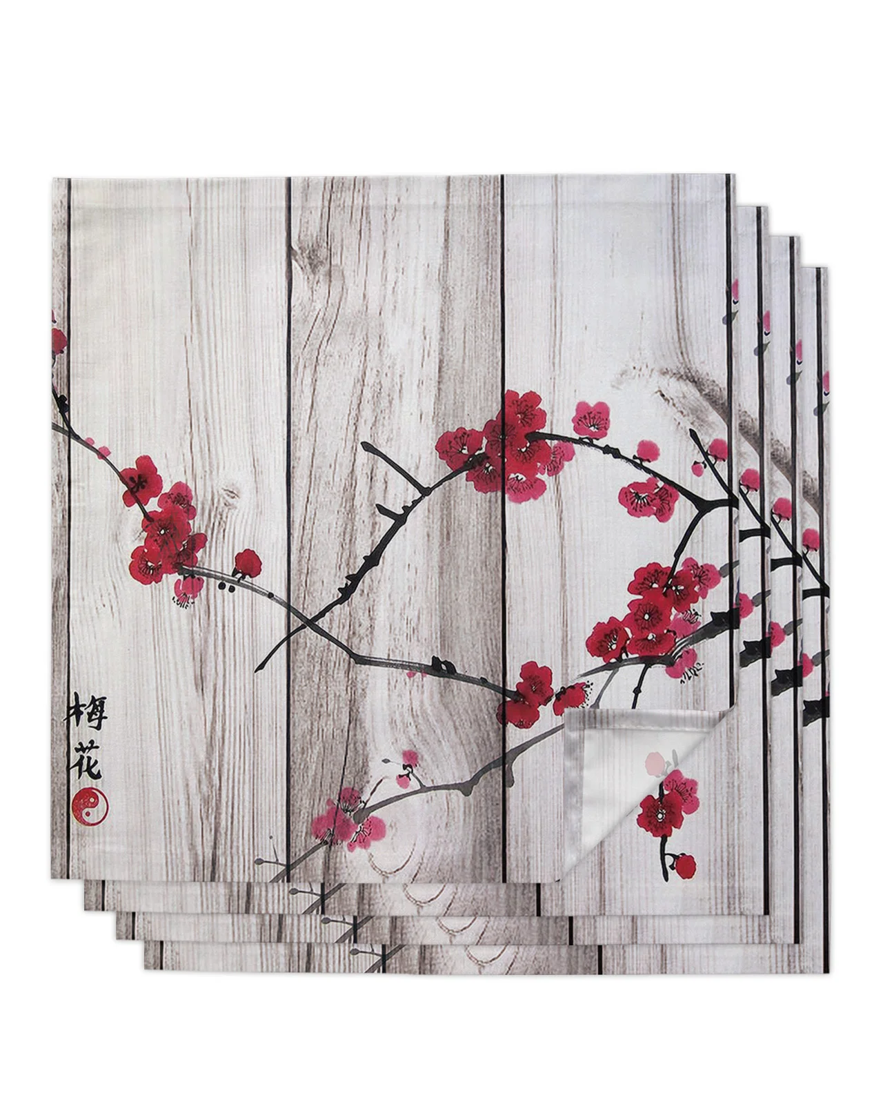 

4pcs Plum Flower Wood Texture Retro Square 50cm Table Napkin Party Wedding Decoration Table Cloth Kitchen Dinner Serving Napkins
