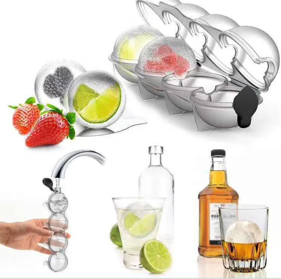 

4 Hole Ice Cube Makers Round Ice Hockey Mold Whisky Cocktail Vodka Ball Ice Mould Bar Party Kitchen Ice Box Ice Cream Maker Tool