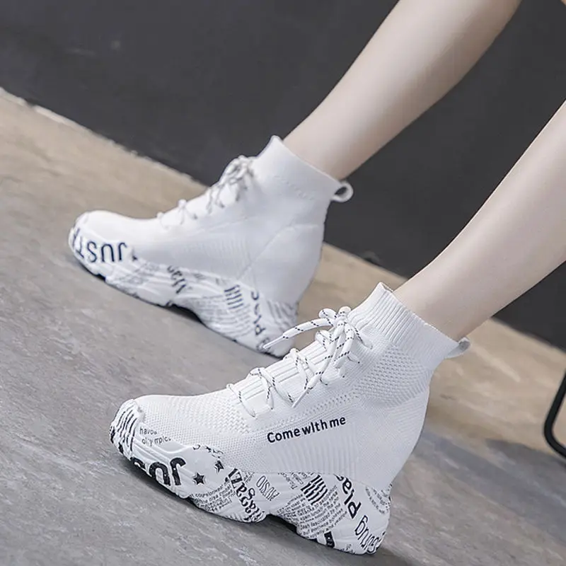 

Women Sock Sneakers High Top Comfortable Lace-Up Women's Casual Shoes Heightening Fashion Mesh Ladies Footwear CB-65