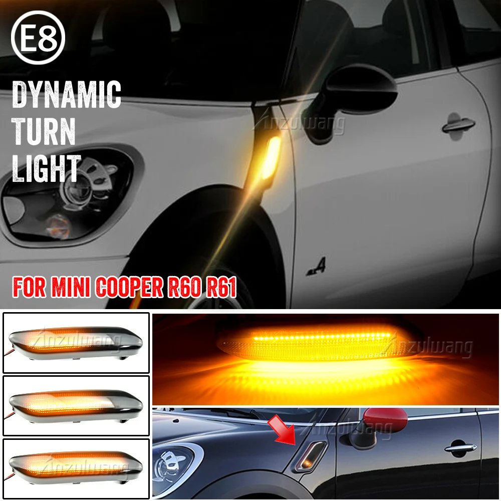 

For BMW MINI COOPER R60 R61 COUNTRYMAN PACEMAN Dynamic scroll flashing LED Side Marker Indicator Lamp Turn Signal Fender Lights