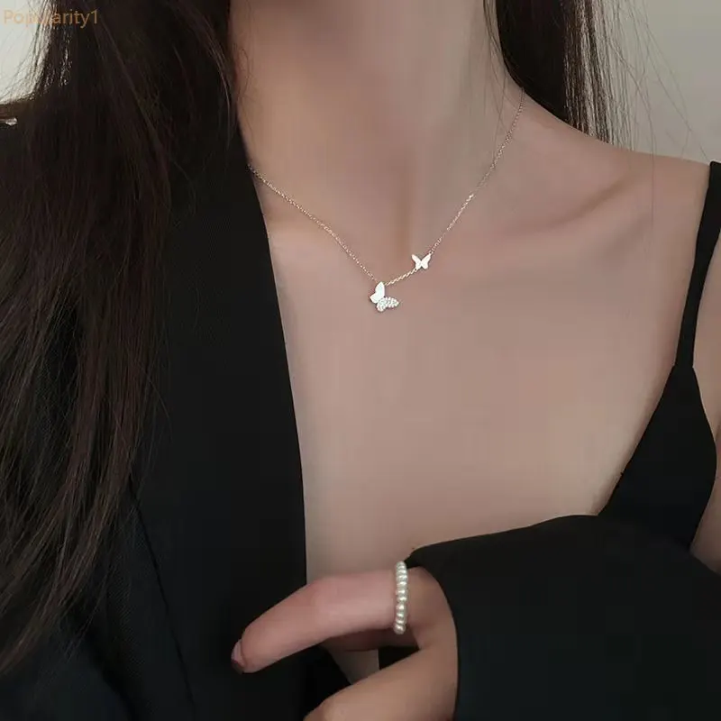 

New silver double butterfly pendant necklace INS simple clavicle chain temperament high-quality jewelry women's luxury jewelry