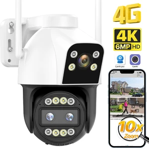 Купольная камера с SIM-картой, 4G, PTZ, 4K, 6 МП, HD, 10-кратный зум, беспроводная уличная камера видеонаблюдения с двухсторонним аудио P2P CamHi Pro