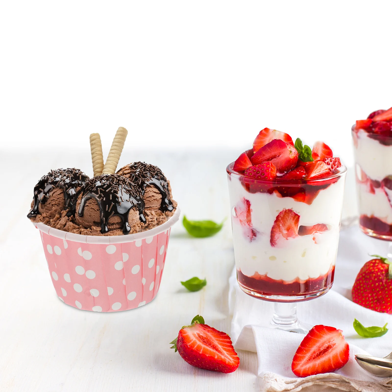 Одноразовые стаканчики для мороженого 50 шт. бумажные одноразовая миска десертов