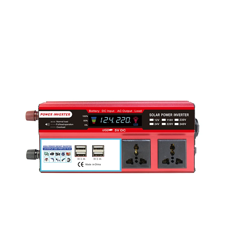 

High Frequency Fashion Red Ac 12v To Dc 220v 1200W Power Inverter converter with four usb ports