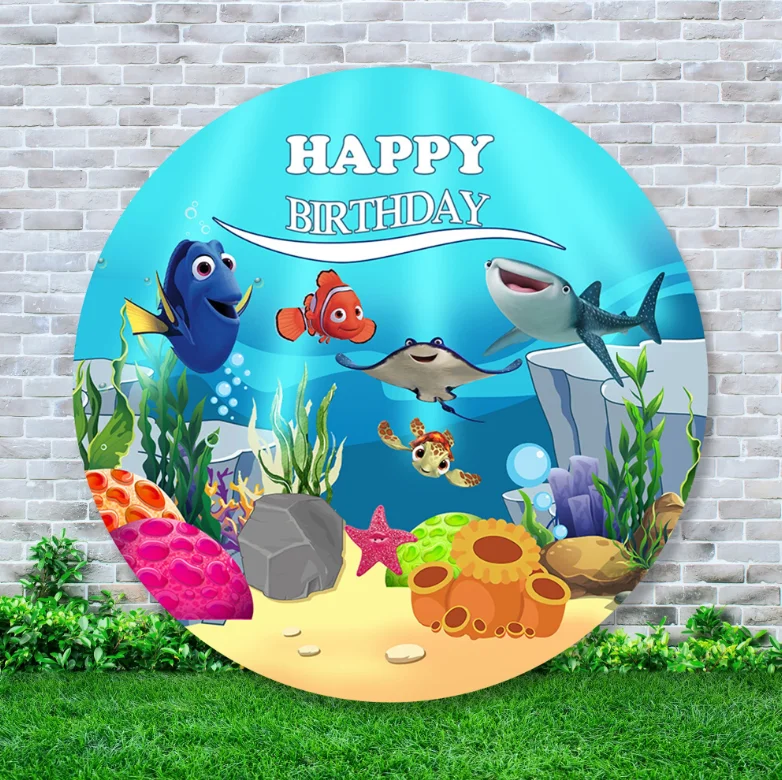 

Undersea Fish Round Backdrop Coral Shark Kid's Birthday Party Baby Shower Newborn Circle Background Elastic Round Table Cover