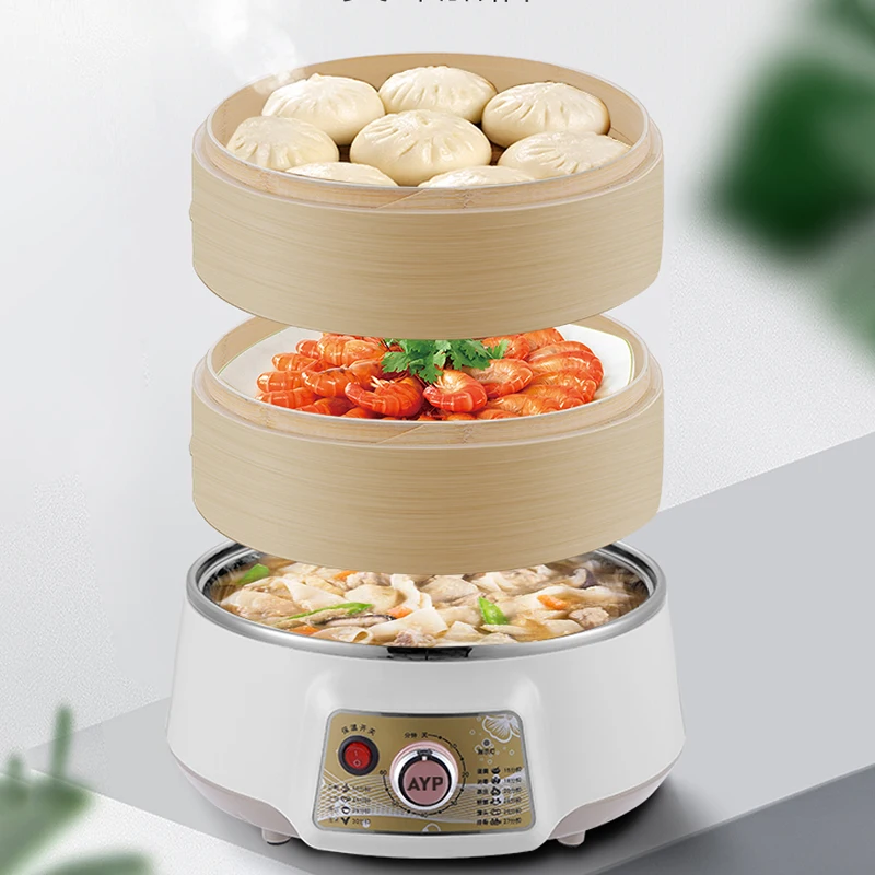 

Electric Food Steam Cooker Bamboo Three Stacks Dumpling Vegetable Dim Sum Rice Roll Cooking Steam Vertical Kitchen Multi Cooker
