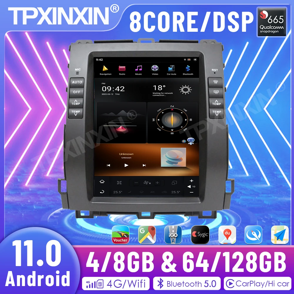 

Автомобильный радиоприемник для Toyota Land Cruiser 2002-2009, для Prado 120, Lexus GX470, android 11,0, 8 + 2, мультимедийный плеер с GPS-навигацией, головное устройство