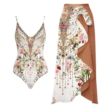 2023 Fashion Flower Print V-Neck Suspender Swimsuit Women's Luxury Bikini Lotus Leaf Edge Color Matching Bathing Suit Push-ups