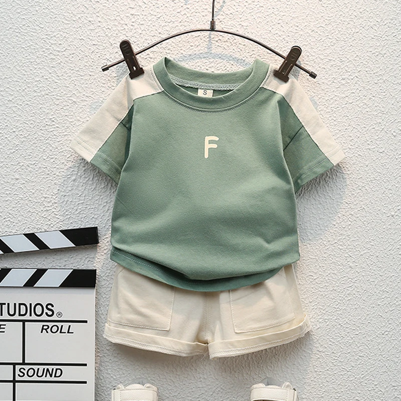

Korean 2023 New Baby Boy Summer Clothes Set Cotton Tees T shirts+Loose Shorts Suit 2PCS Pack Clothing Kids Sets Fashion 1-5 Y