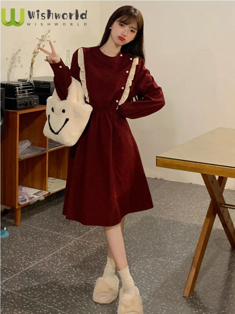 

French Small Long-sleeved Dress Temperament of the Spring and Autumn Period and the New Corduroy Render Skirt Restoring Ancient
