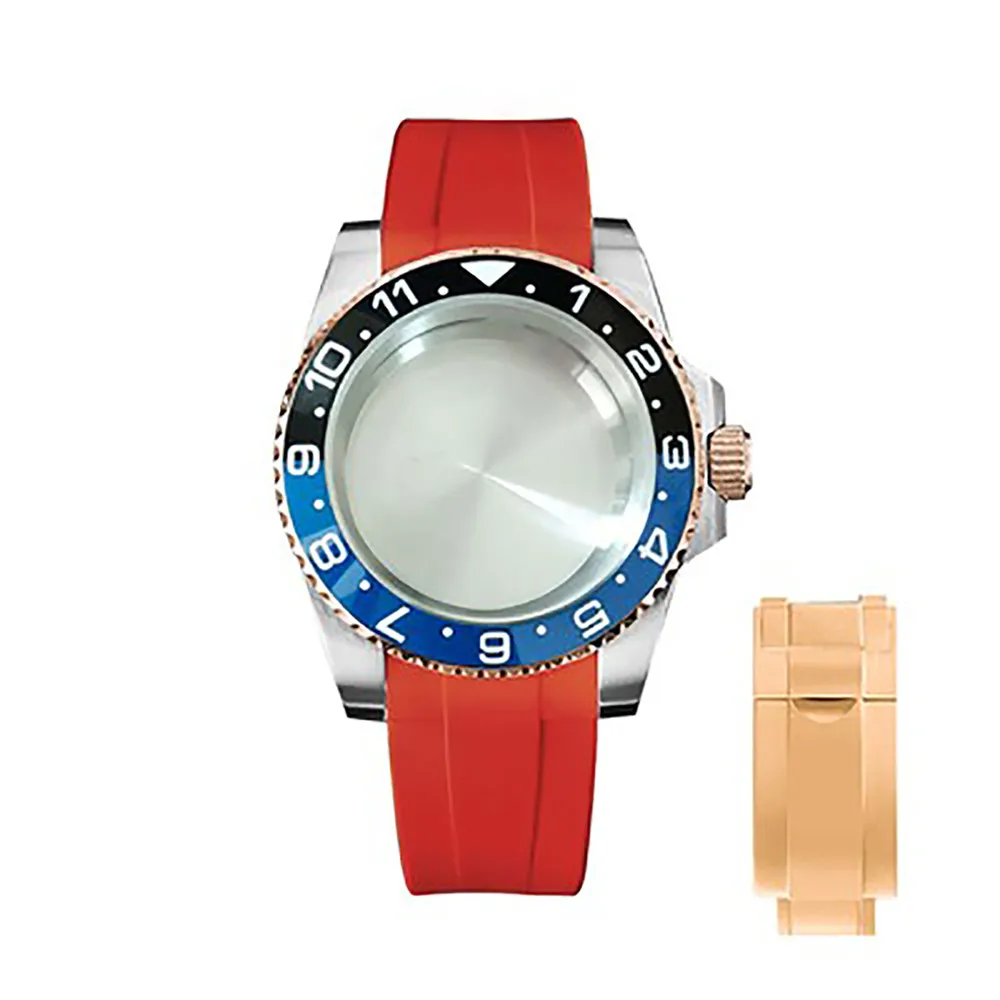 

40MM SUB Watch Case Silicone Strap 316L Stainless Steel Sapphire Glass Case for NH35/ NH36 Movement