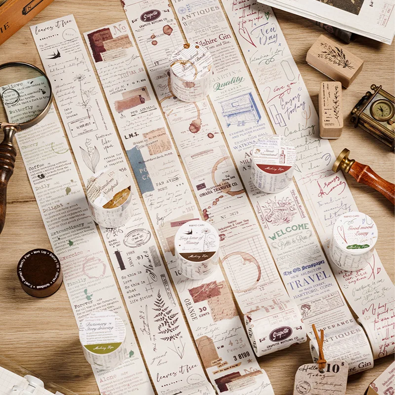 

45mm Wide Vintage Handwritten English Phrase Plants Decorative Tape Masking Tape Stickers Scrapbooking DIY Stationery Tape