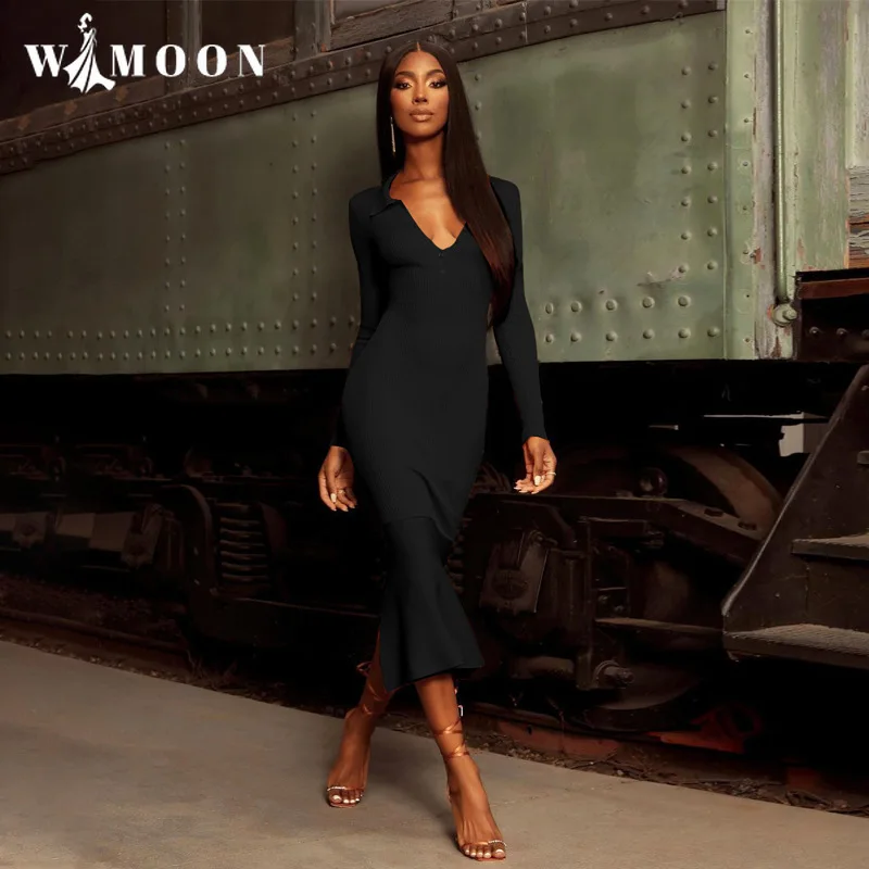 

Женское длинное облегающее платье с длинным рукавом, Осень-зима 2021