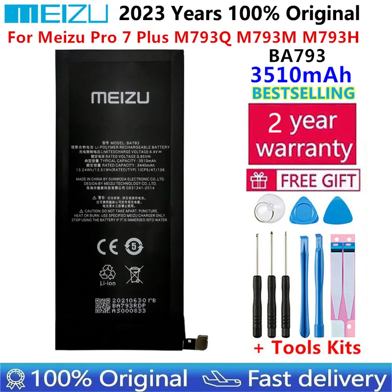 2023 100% оригинальный аккумулятор большой емкости для смартфона Meizu Pro 7 Plus M793Q M793M M793H BA793 сменные батареи 3510 мАч