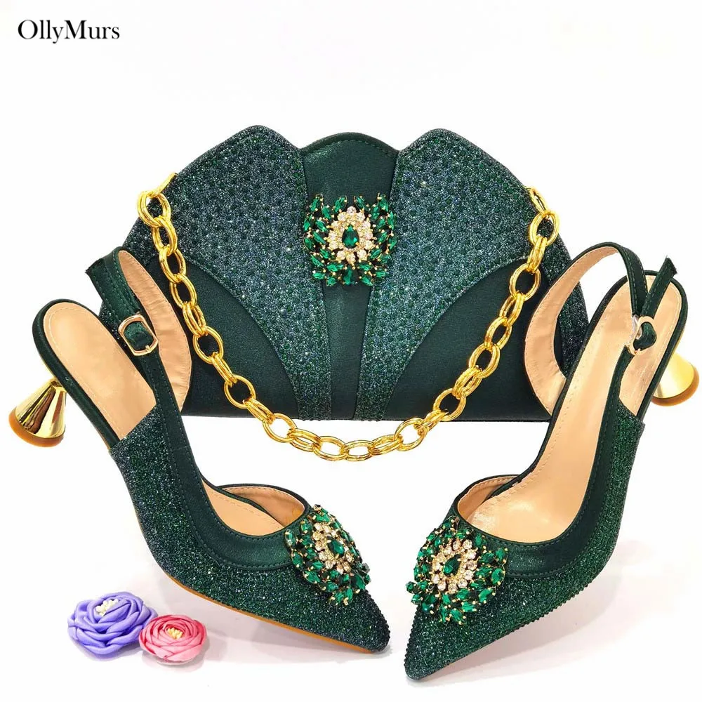 

Summer Nigerian Fashion Ladies Shoes And Bag Set African Style Women Sandal High Heels Shoes And Bag Set For Wedding Dress