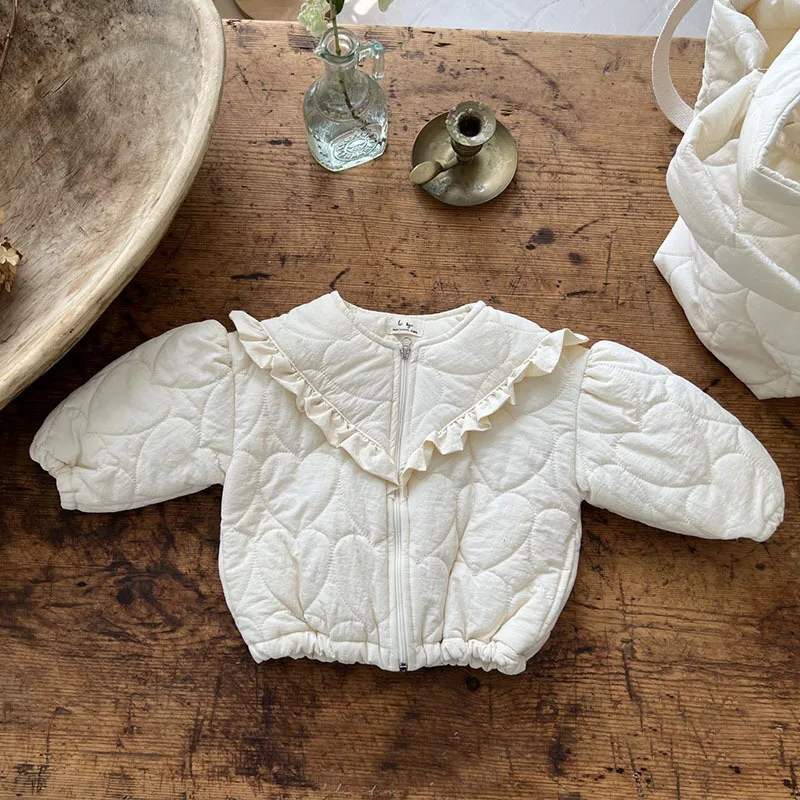 

Baby Girl Winter New Solid Zipper Down Jacket Kid Keep Warm Flower Dimensional Cardigan Girls Cotton Loose Clothes Infant Coat