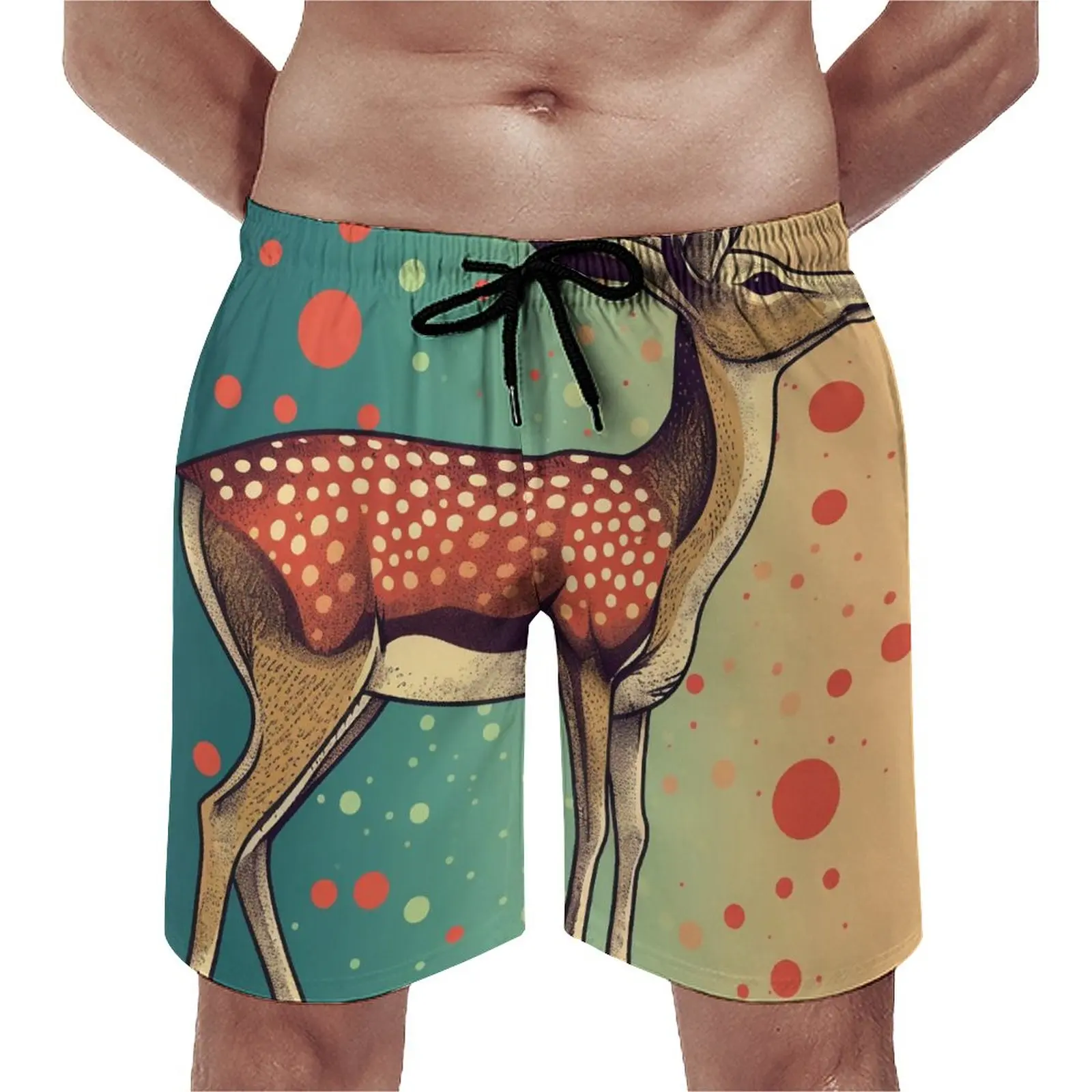

Deer Gym Shorts Summer Retro Multicolored Hawaii Beach Short Pants Males Running Surf Fast Dry Custom Beach Trunks