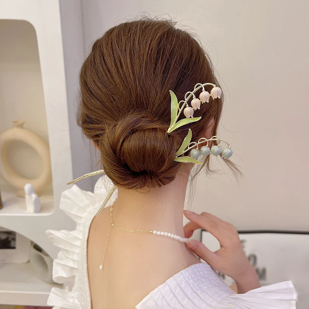 

Elegant Tulips Metal Hair Sticks Lily Of The Valley Flower Hair Clips Hairpins Bell Orchid Hair Chopsticks Chinese Hair Jewelry