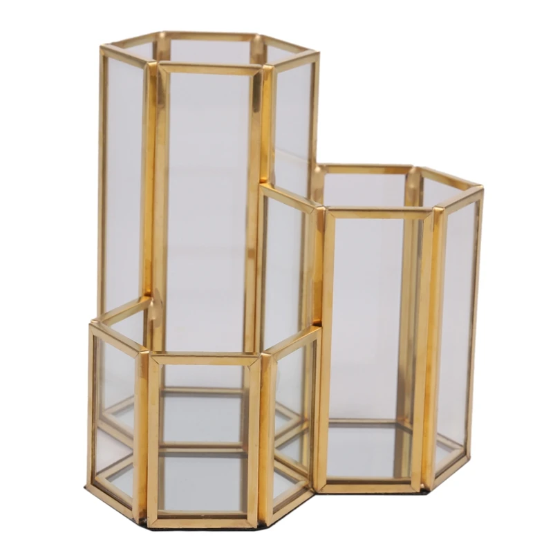 

Стеклянный медный шестигранный композитный держатель для ручек стеклянная коробка для кистей для макияжа многофункциональный настольный органайзер офисные аксессуары