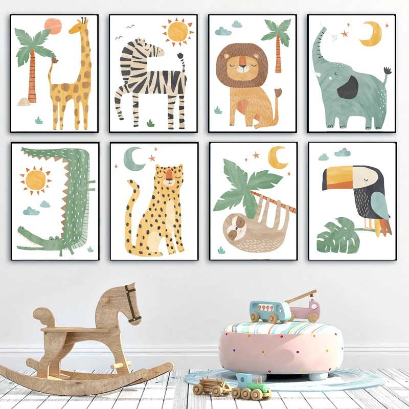 

Мультяшный Лев Жираф Леопард Ленивец детская настенная Картина на холсте постеры и принты настенные картины декор для детской комнаты