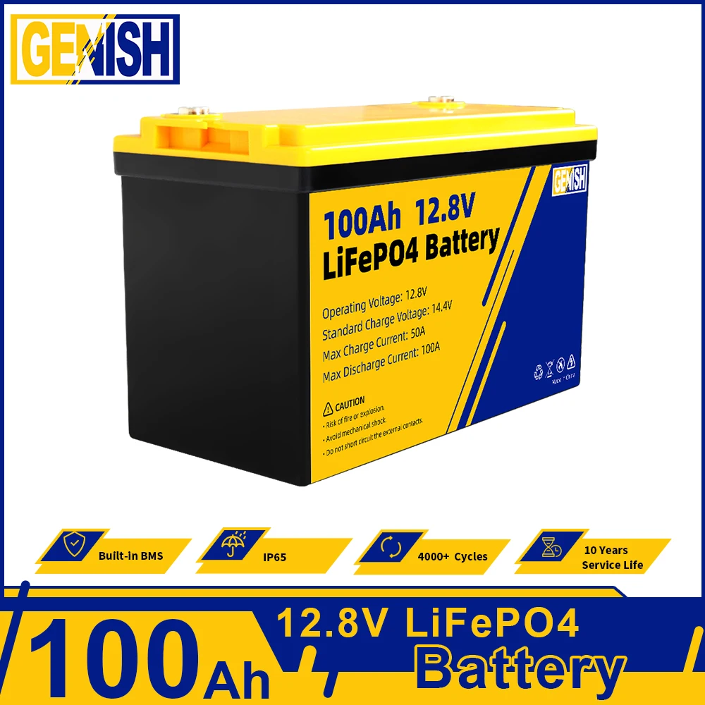 12V 100AH LiFePO4 Battery New Built-in BMS Rechargeable Battery Lithium Iron Phosphate Cell DIY Golf Cart Boat RV Solar System