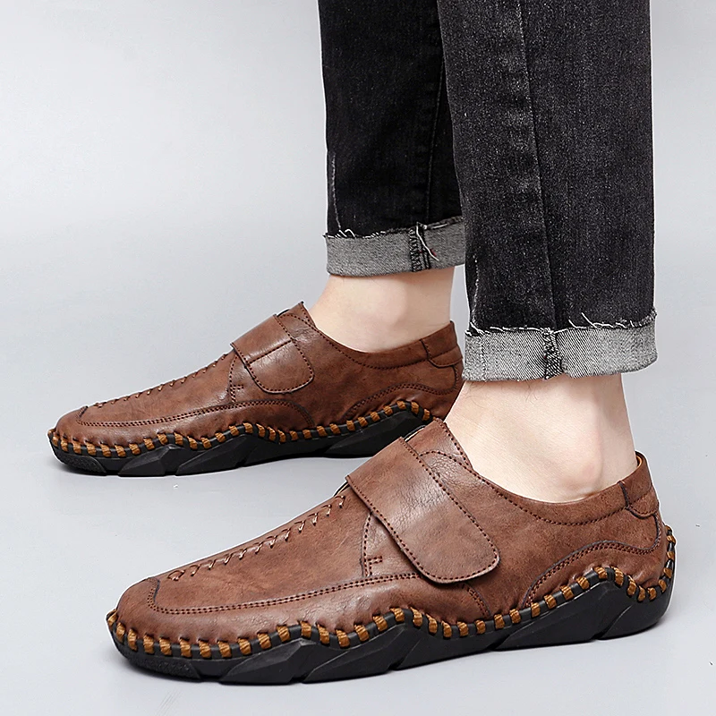 

Cross Border Large Size Hand Sewn Microfiber Leather Lightweight and Soft Men's Single Shoes, Bean Shoes, Casual Leather Shoes