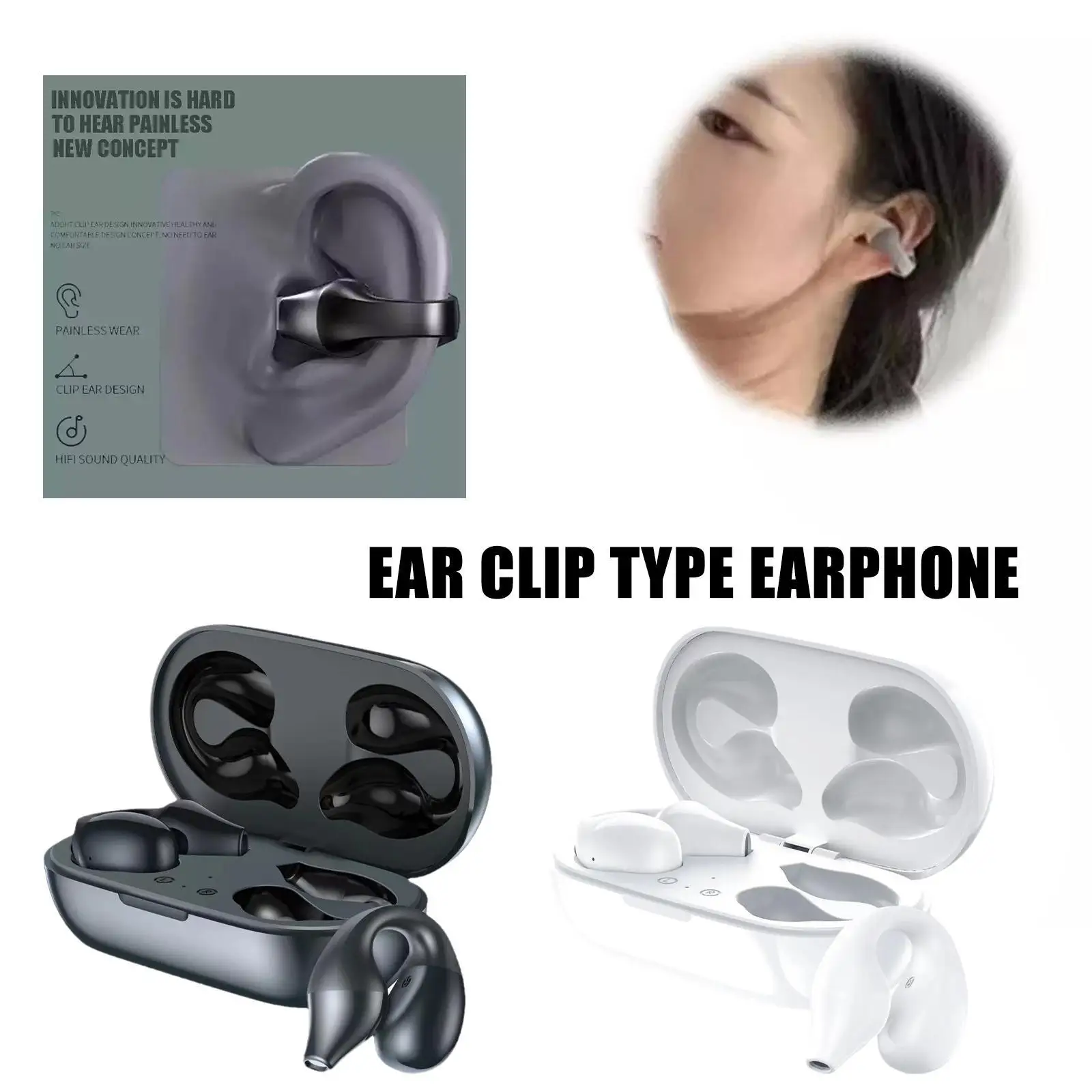 

Беспроводные Bluetooth-наушники S03 с зажимом для ушей, наушники-вкладыши для музыки, легкие наушники с микрофоном и зарядным чехлом для звонков