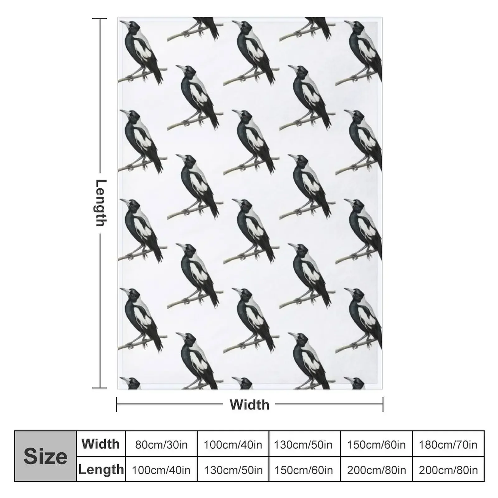 Австралийская сорока иконовая птица Коллингвуда - рисунок. Плед. Пушистые одеяла