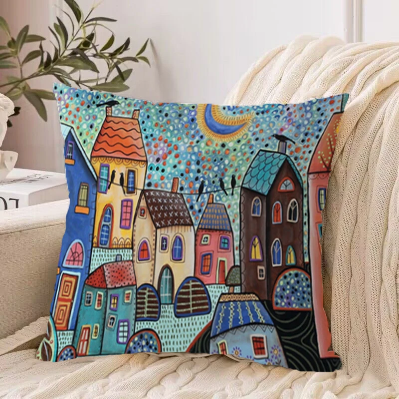 

Retro Rural Color Cities Decorative Pillowcase Decor 40x40 Cushion Cover 45x45cm Sofa Cushions Throw Pillows 50x50 Pillowcases