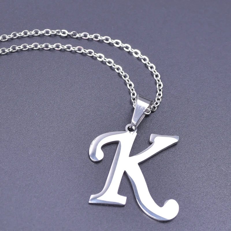 

Classic Silver Tone Jewelry A-Z Alphabet Initial Necklaces for Men Women Pendant With 45cm Link Chain English Letter Accessories