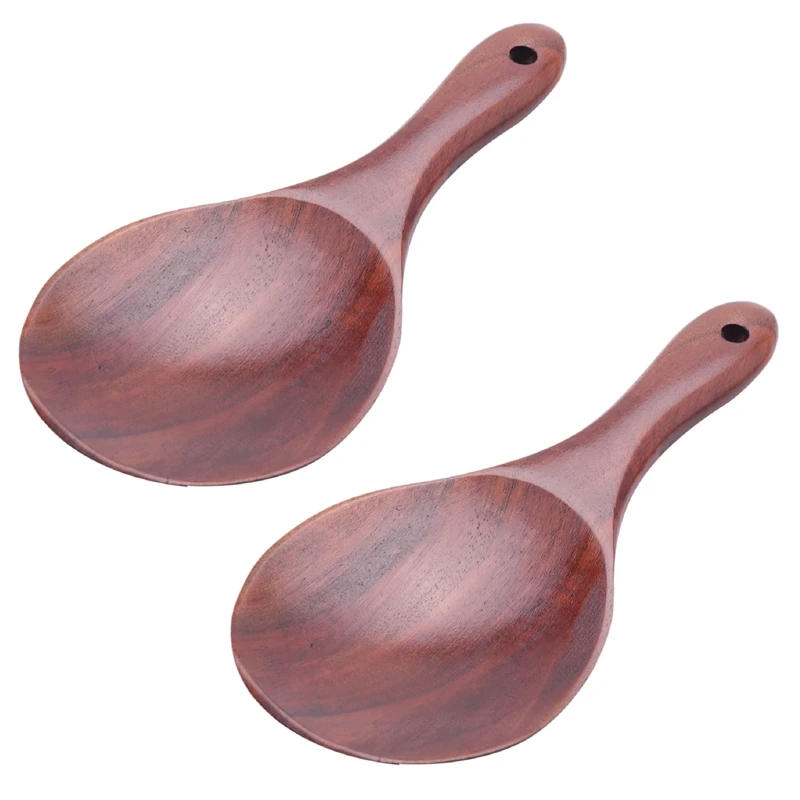 

2X Teak Wood Spoon Natural Solid Wood Rice Spoon Wooden Rice Paddle Big Potato Serving Spoon Wooden Kitchen Utensils