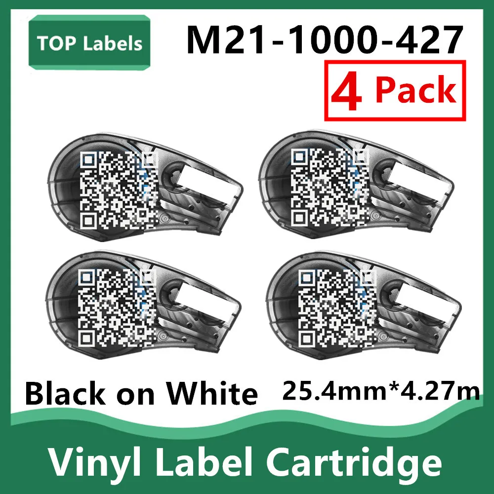 

1~4Pack Compatible Vinyl Label TAPE M21 1000 427 Cartridge Black White Control Panels,Electrical Panels,Datacom TAG 25.4mm*4.27m