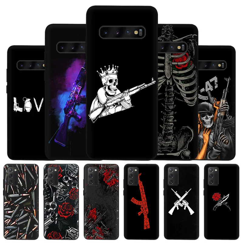 

Fashion Flower Skull AK47 Gun Art Phone Case for Samsung A03 A50 A70 F62 F52 A30 A20 A02 F42 F23 A40 A10 F12 F22 F41 A90 Cover