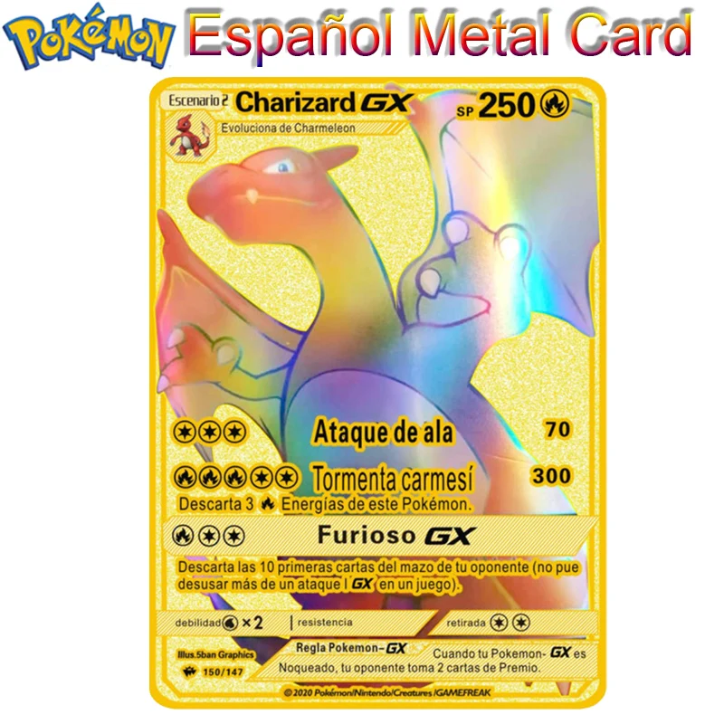 

Pokemon Letters Metal Cards GX SP España Charizard Gold Iron Card Pikachu Collection V VMAX Original Game Kids Toy Kawaii Gifts
