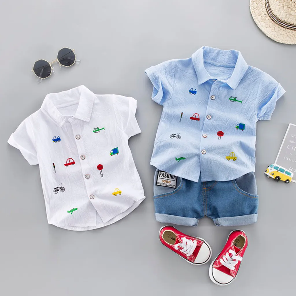 

Take Home Outfit for Baby Boy Kid Baby Boy Gentleman Cartoon Tops T-Shirt + Denim Shorts Outfit Set Clothes