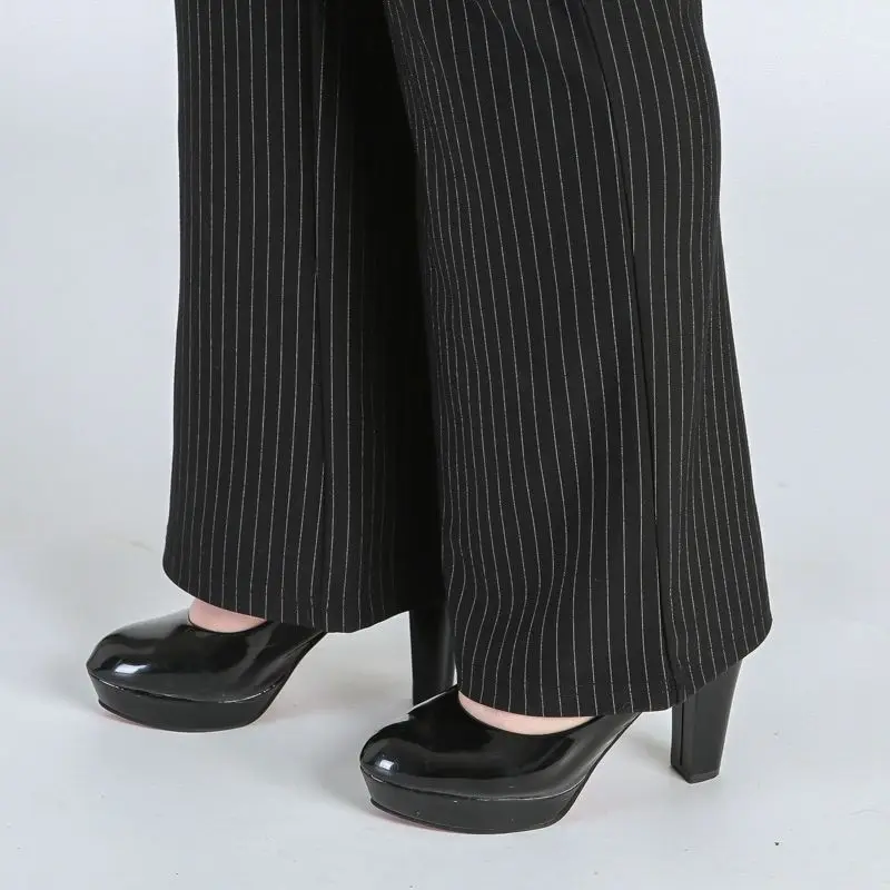 Брюки женские прямые в полоску с завышенной талией 140 кг