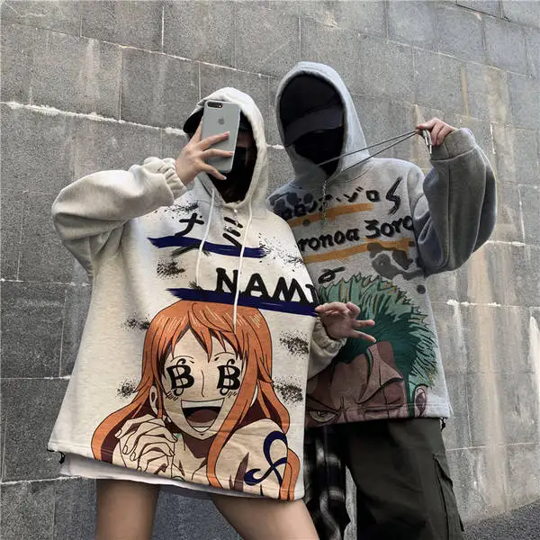 

hip hop sweatshirt man Fashion Luffy hoodie Men Fleece Coat Women cartoon Harajuku loose student Autumn Winter top Nami Sauron